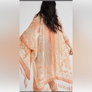 Free People Cream and Orange Kimono Top
